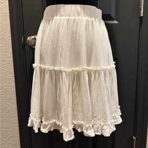 Elegant White Ruffle Skirt with Gold Threading